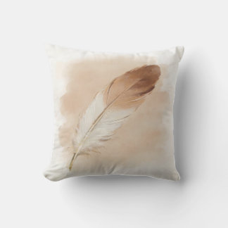 Minimalist Neutral Brown Paint Stroke Single Feath Cushion