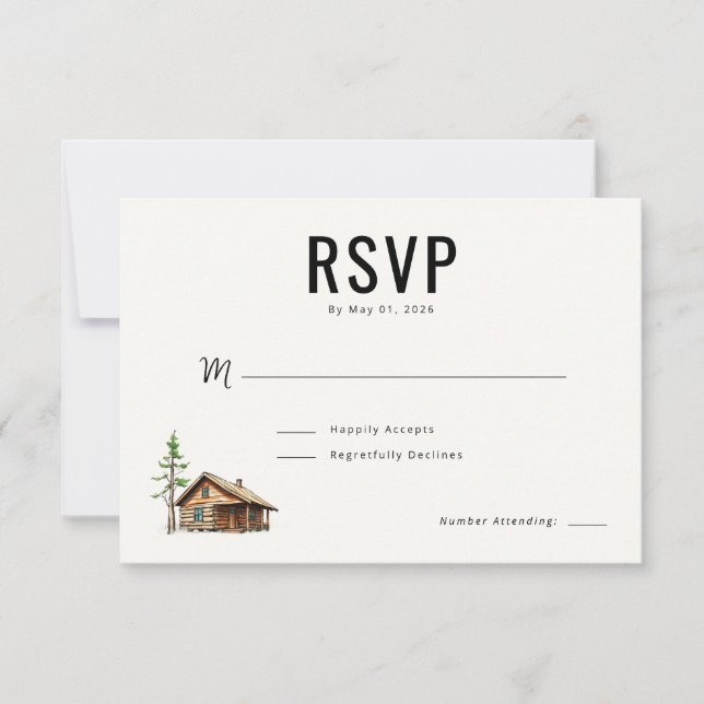 Minimalist Neutral Cabin Illustration RSVP Card (Front)
