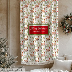 Minimalist neutral colours reindeers Christmas Fleece Blanket