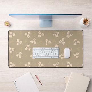 Minimalist Neutral Cream Daisy Floral Custom Desk Mat