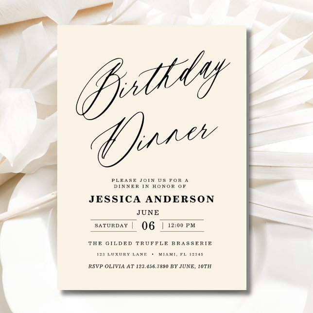 Minimalist Neutral Cream Ivory Birthday Dinner Invitation (Creator Uploaded)