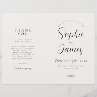 Minimalist Neutral Folded Church Wedding Program