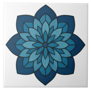 Minimalist Neutral Geometric with Blue Accents Ceramic Tile