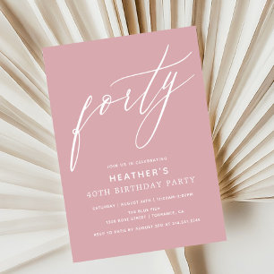 Minimalist Neutral Pink Forty 40h Birthday Party Invitation