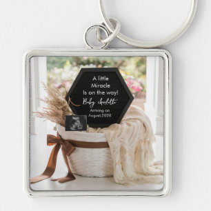 Minimalist Neutral pregnancy announcement keepsake Key Ring