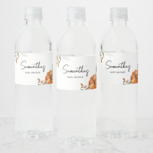 Minimalist Neutral Pumpkin Baby Shower Water Bottle Label
