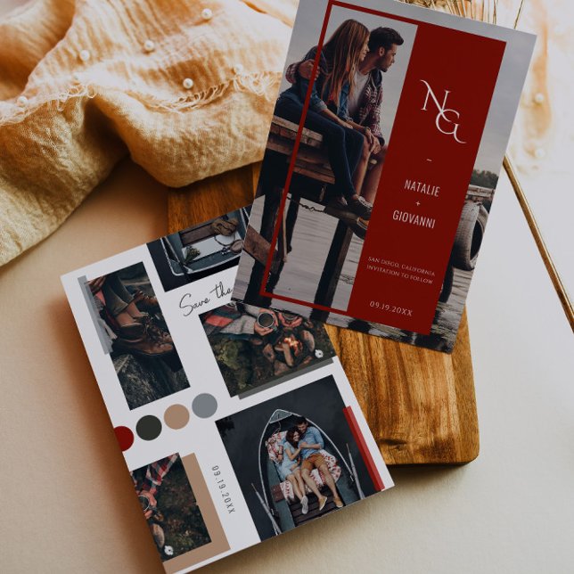 Minimalist Neutral Scrapbook 4 Photo Save The Date (Creator Uploaded)