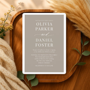 Minimalist Neutral Taupe Elegant Wedding Invitation
