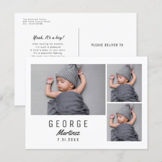 Minimalist New Baby Photo Birth Announcement Postcard