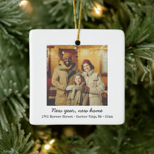 Minimalist New Home Address Moving New Year Photo Ceramic Ornament