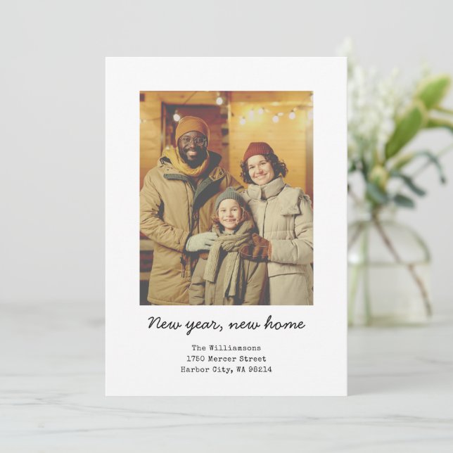 Minimalist New Home Address Moving New Year Photo Holiday Card (Standing Front)