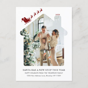Minimalist New Home Photo Red Santa Sleigh Moving Holiday Postcard