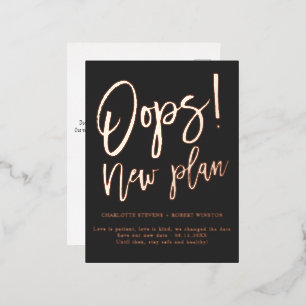 Minimalist new plan wedding change the date grey foil invitation postcard