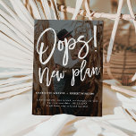 Minimalist new plan wedding photo change the date announcement postcard<br><div class="desc">Oops! New plan,  Modern fun casual script wedding photo change the date with a hand written style typography,  all colours are editable,  with simple and minimalist white text on black overlay to announce the postponement of your wedding and new plans</div>