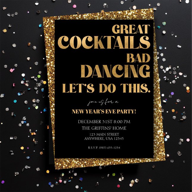 Minimalist New Year Black and Gold Invitation (Creator Uploaded)