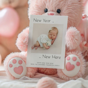 Minimalist New Year New Here Photo Birth Announcement
