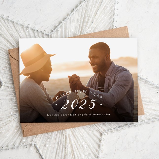 Minimalist New Year Photo Overlay Flat Holiday Card (Creator Uploaded)
