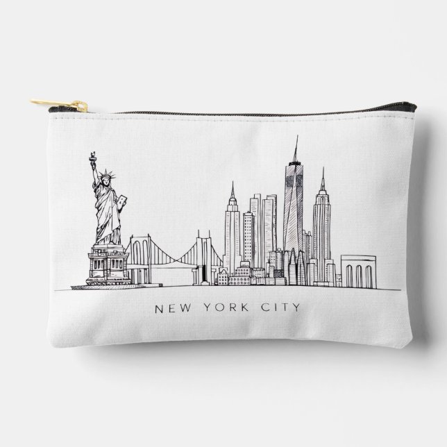 Minimalist New York City Skyline Line Art Accessory Pouch (Front)