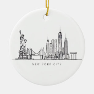 Minimalist New York City Skyline Line Art Ceramic Ornament
