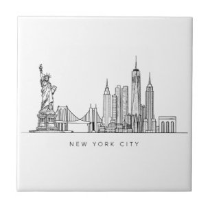 Minimalist New York City Skyline Line Art Ceramic Tile