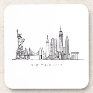 Minimalist New York City Skyline Line Art Coaster