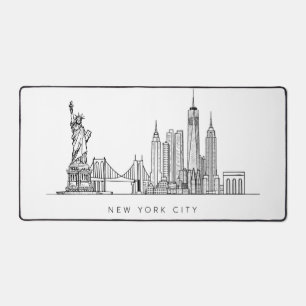 Minimalist New York City Skyline Line Art Desk Mat