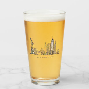 Minimalist New York City Skyline Line Art Glass