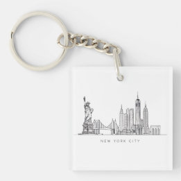 Minimalist New York City Skyline Line Art Key Ring