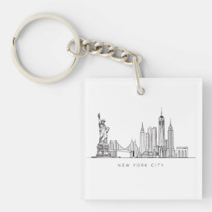 Minimalist New York City Skyline Line Art Key Ring