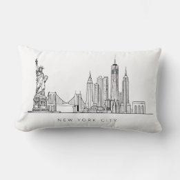 Minimalist New York City Skyline Line Art Lumbar Cushion