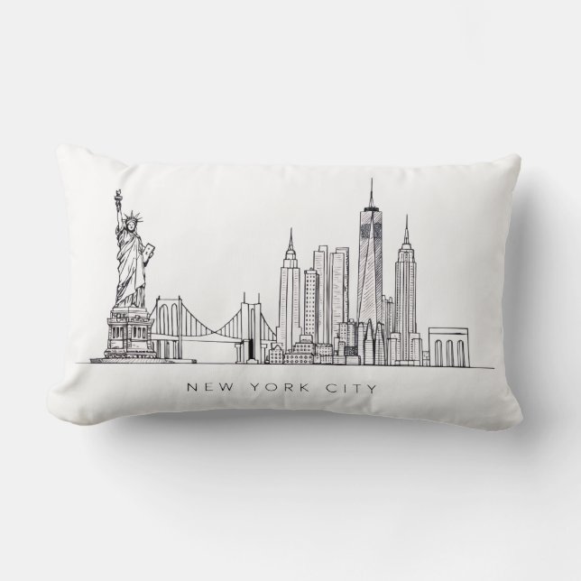 Minimalist New York City Skyline Line Art Lumbar Cushion (Front)