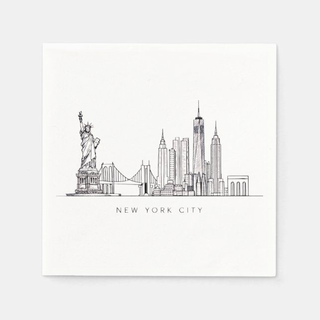 Minimalist New York City Skyline Line Art Napkin (Front)