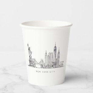Minimalist New York City Skyline Line Art Paper Cups
