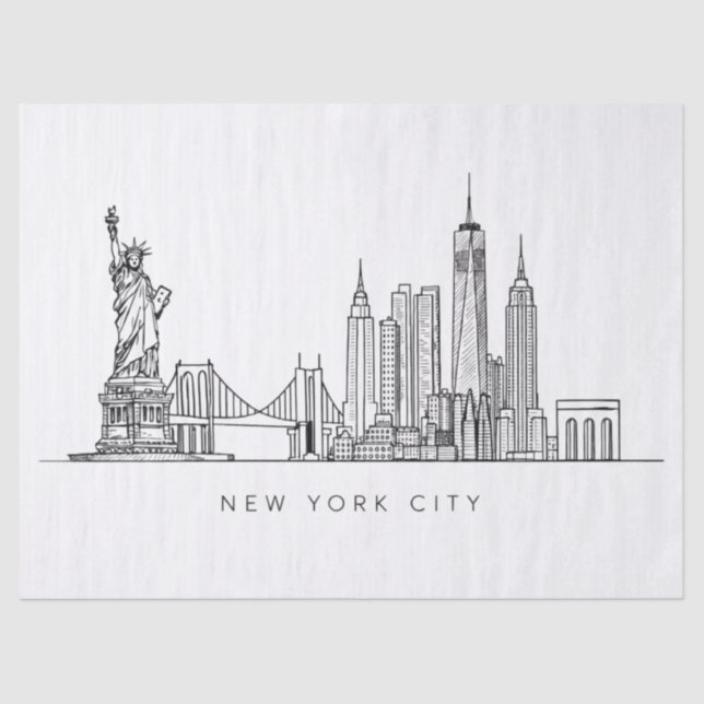 Minimalist New York City Skyline Line Art Tissue Paper (Front)