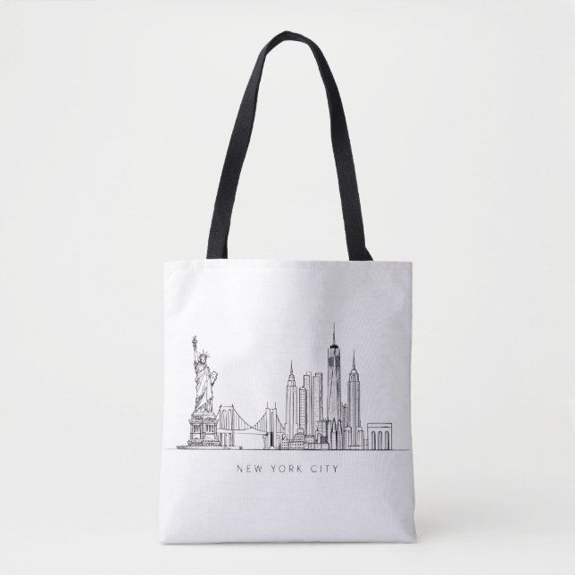 Minimalist New York City Skyline Line Art Tote Bag (Front)