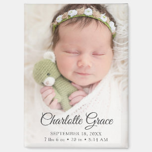 Minimalist Newborn Baby Birth Announcement Photo Magnet