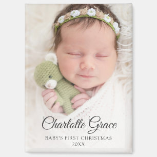 Minimalist Newborn Baby First Christmas Photo Magnet
