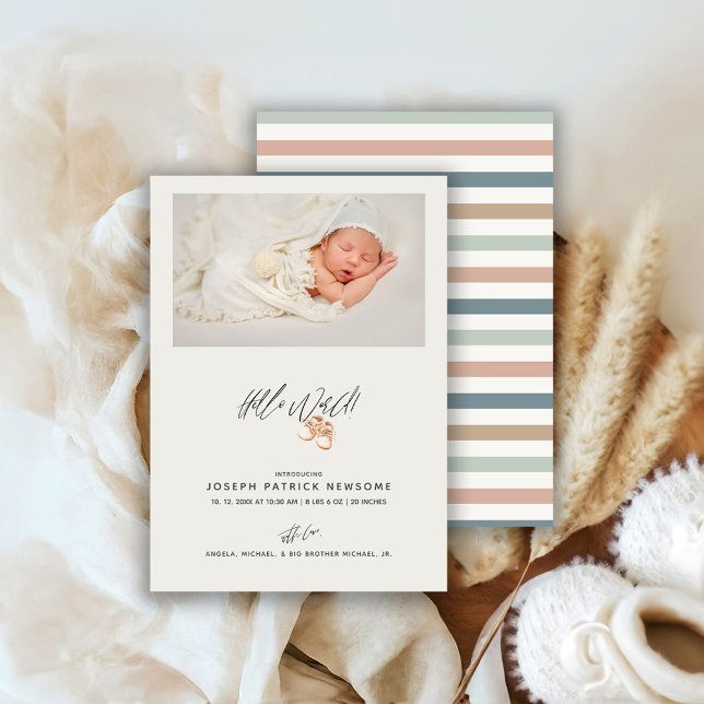 Minimalist Newborn Baby Photo Hello World  Announcement (Creator Uploaded)
