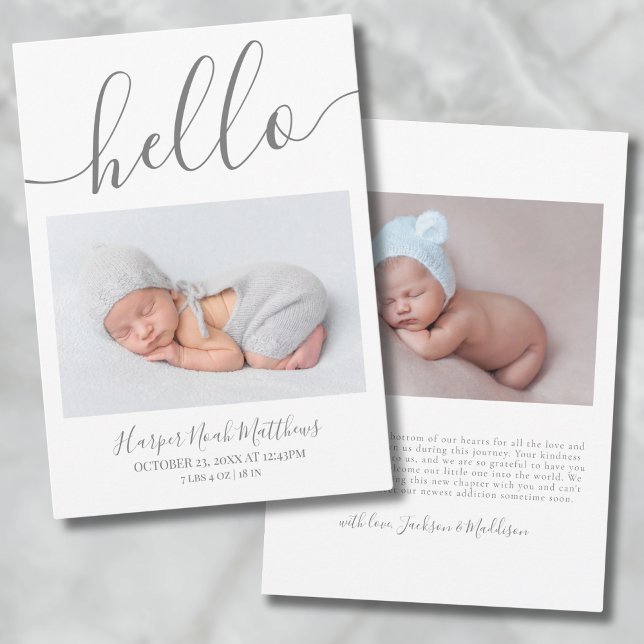 Minimalist Newborn Birth Photo Baby Announcement (Simple Minimalist Newborn Photo Birth Announcement)