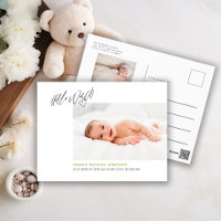 Minimalist Newborn Photo Hello World Announcement 