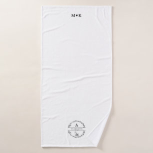 Minimalist Newlywed Couple Gift Monogram Initials  Bath Towel Set