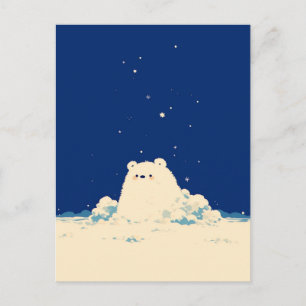 Minimalist Night Snow Polar Bear Cub Postcard