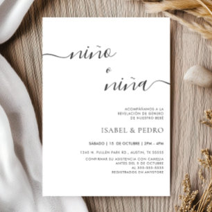 Minimalist Nino o Nina Spanish Gender Reveal Invitation