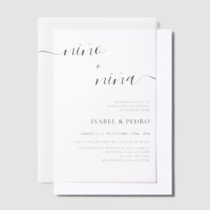 Minimalist Nino o Nina Spanish Gender Reveal Vellum Invitations