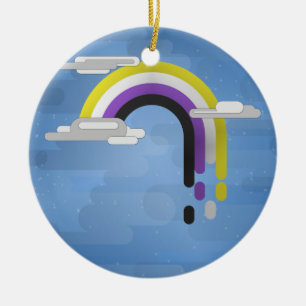 Minimalist Non-Binary Drip Rainbow Ceramic Ornament