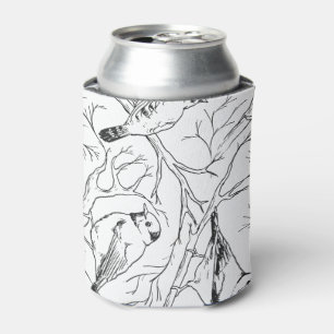Minimalist North American Birds Line Art Pattern Can Cooler