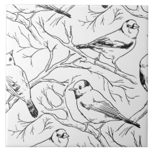 Minimalist North American Birds Line Art Pattern Ceramic Tile