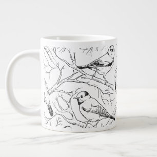 Minimalist North American Birds Line Art Pattern Large Coffee Mug