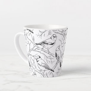Minimalist North American Birds Line Art Pattern Latte Mug