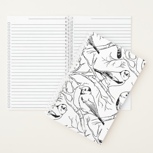 Minimalist North American Birds Line Art Pattern Notebook (Inside)